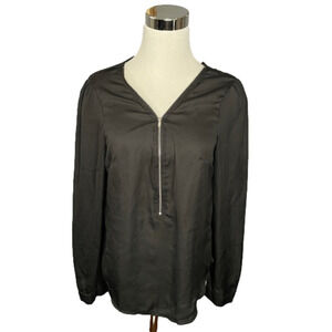 Baishenggt black sheer zipper half sleeve blouse size medium